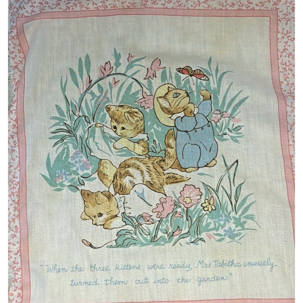 Vtg Peter Rabbit Baby Crib Blanket FREDERICK WARNE quilt pink COTTON panel B Pot - Picture 4 of 9